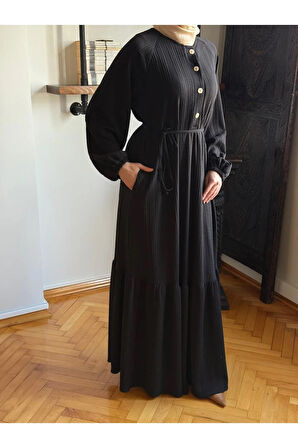 Reglan Kol Yarım Pat Eteği büzgülü Örme Elbise 2416 NAVRA |