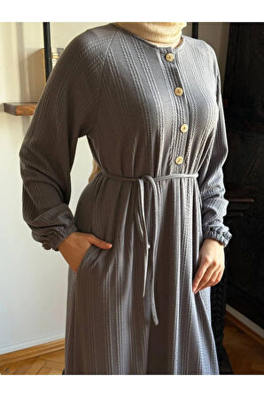 Reglan Kol Yarım Pat Eteği büzgülü Örme Elbise 2416 NAVRA |