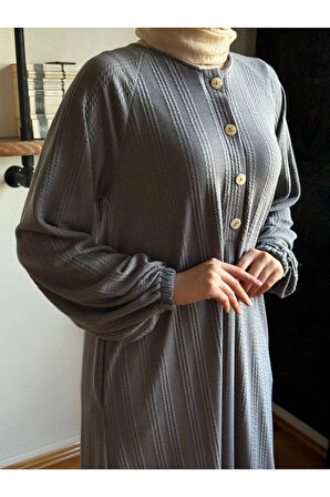 Reglan Kol Yarım Pat Eteği büzgülü Örme Elbise 2416 NAVRA |