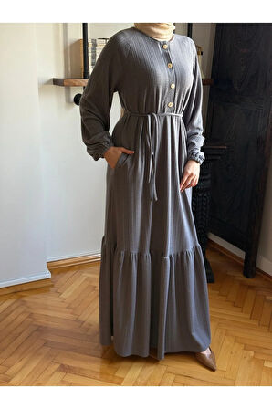 Reglan Kol Yarım Pat Eteği büzgülü Örme Elbise 2416 NAVRA |