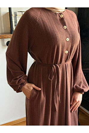 Reglan Kol Yarım Pat Eteği büzgülü Örme Elbise 2416 NAVRA |