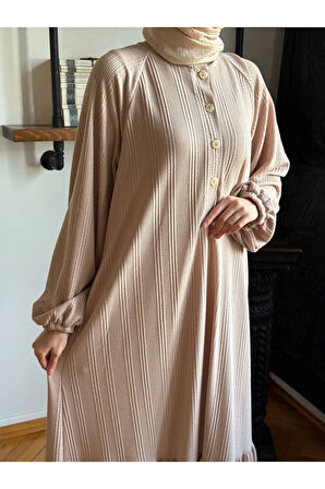 Reglan Kol Yarım Pat Eteği büzgülü Örme Elbise 2416 NAVRA |