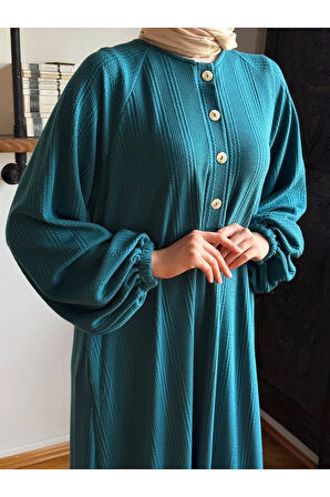 Reglan Kol Yarım Pat Eteği büzgülü Örme Elbise 2416 NAVRA |