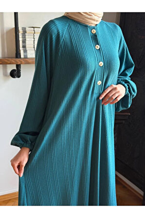 Reglan Kol Yarım Pat Eteği büzgülü Örme Elbise 2416 NAVRA |