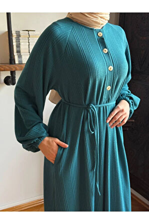 Reglan Kol Yarım Pat Eteği büzgülü Örme Elbise 2416 NAVRA |