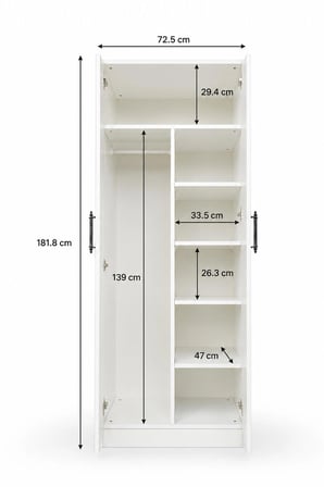 2 Kapılı Gardırop, Elbise Dolabı, Askılı ve Raflı