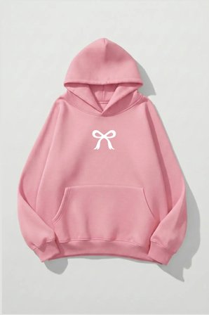 Unisex Yumuşak Dokulu Review Cherry Baskılı Tasarım Oversize 3 İplik Hoodie Sweatshirt
