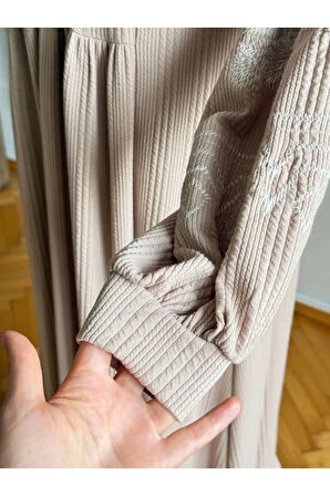 Yarım Pat Nakışlı Örme Elbise 2405 NAVRA |