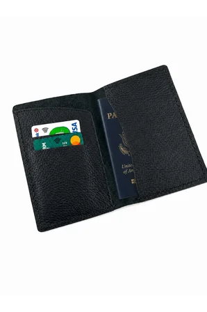 Erkek Hakiki Deri Pasaport Kılıfı Kart Bölmeli Cüzdan Siyah