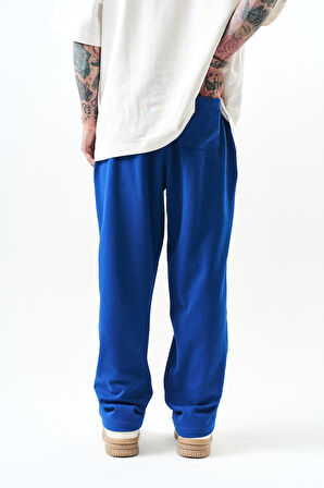 Erkek Etnik Şerit Detaylı İnterlok Baggy Eşofman Altı Saks