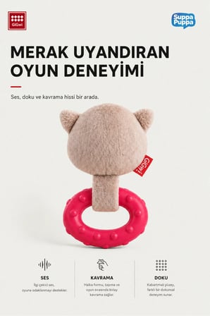 Suppa Puppa Serisi Sesli Rakun Peluş Köpek Oyuncağı - TPR Diş Kaşıyıcı Halka - Küçük Irk ve Yavru Köpekler İçin Çiğneme Oyuncağı