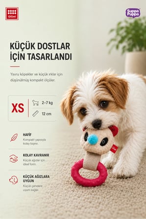 Suppa Puppa Serisi Sesli Rakun Peluş Köpek Oyuncağı - TPR Diş Kaşıyıcı Halka - Küçük Irk ve Yavru Köpekler İçin Çiğneme Oyuncağı