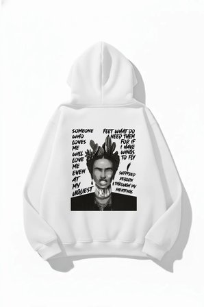 Unisex Yumuşak Dokulu Frida Kahlo Viva La Vida Baskılı Tasarım Oversize 3 İplik Hoodie Sweatshirt