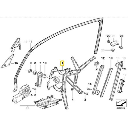 BMW E36 ÖN SAĞ CAM KRİKOSU ELEKTRİKLİ MOTORSUZ 51331977610