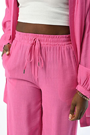 KADIN RAHAT KALIP BOL PAÇA  BELİ LASTİKLİ DÜZ RENK PANTOLON