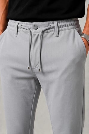 Erkek Siyah Poliviskon Trend İpli Jogger Slim Fit Spor Pantolon