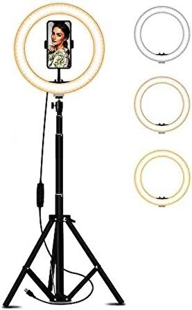 Mega Paket Ring Light Led Işıklı Tripod Bluetooth Kumandalı Adaptörlü 14 inç Halka Makyaj Işığı