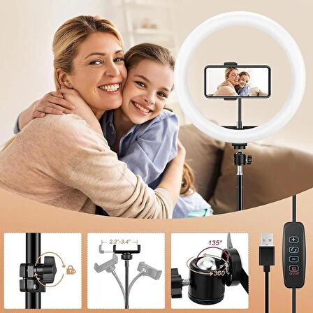 Mega Paket Ring Light Led Işıklı Tripod Bluetooth Kumandalı Adaptörlü 14 inç Halka Makyaj Işığı