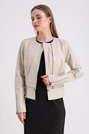 Alvira Kadın Siyah Deri Ceket