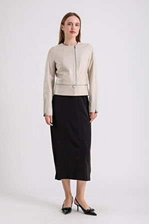 Alvira Kadın Siyah Deri Ceket