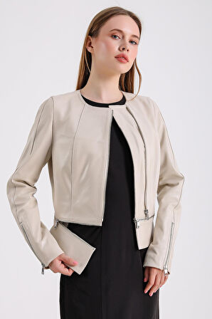 Alvira Kadın Siyah Deri Ceket