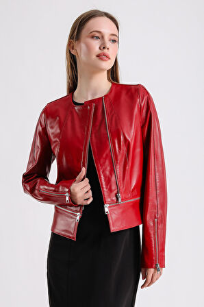 Alvira Kadın Siyah Deri Ceket