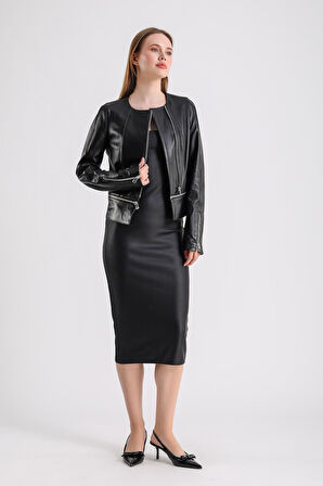 Alvira Kadın Siyah Deri Ceket