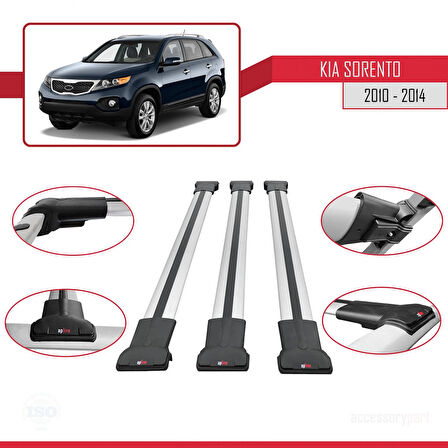 Kia Sorento 2 (XM) 2010-2014 Arası ile Uyumlu FLY Model Ara Atkı Tavan Barı Gri 3 Adet