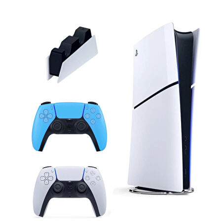Playstation 5 Slim Digital İthalatçı Garantili + 2. Mavi  Dualsense + Şarj İstasyonu