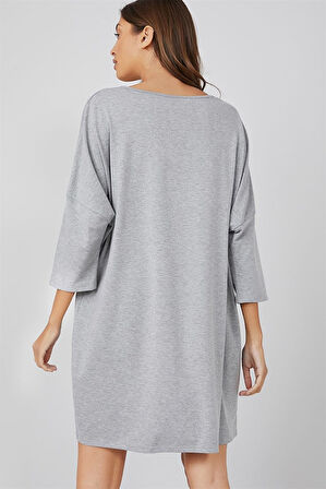 Gri Kadın Kısa Kollu Oversize  Elbise 5136_301