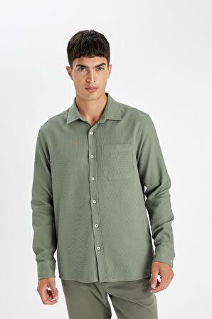 DeFacto Regular Fit Waffle Basic Düz Pamuklu Uzun Kollu Gömlek D1058AX24AUKH493