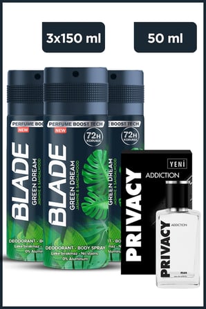 Men Addiction EDT Erkek Parfüm 50 ml ve Blade Green Dream Deodorant 3x150 ml