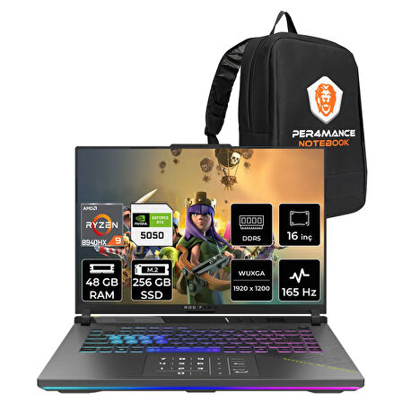 ASUS Rog Strix G16 R9 8940HX 48GB 256GB SSD RTX5050/8GB 165Hz 16" WUXGA FDOS Gaming Laptop G614PH