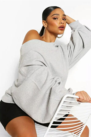 Kadın Oversize Salaş Geniş Boyun Balon Kol Kadın Gri Sweatshirt  5142_2010