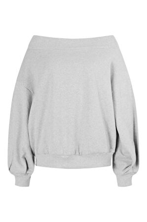 Kadın Oversize Salaş Geniş Boyun Balon Kol Kadın Gri Sweatshirt  5142_2010