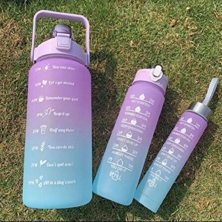 BPA FREE 3'lü Set Motivasyonel Su Matarası, Stickerli Suluk, Motivasyon Matarası 2 Litre, 750 Ml, 300 Ml 