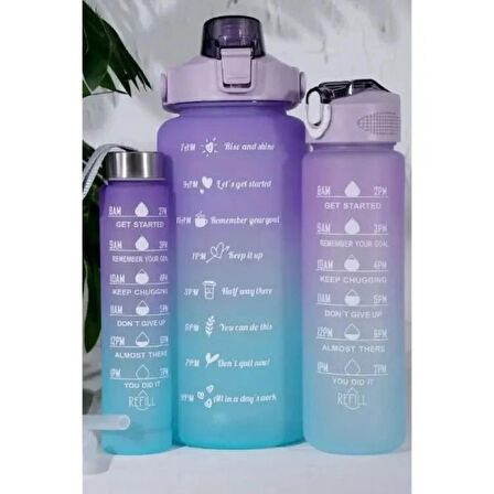 BPA FREE 3'lü Set Motivasyonel Su Matarası, Stickerli Suluk, Motivasyon Matarası 2 Litre, 750 Ml, 300 Ml 