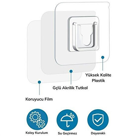 CELİK AVM® Eşya Sabitleme Askısı 10 Çift Şeffaf Çift Taraflı Yapışkanlı Geçmeli Klips