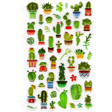 Sticker Kabartmalı Stiker Defter, Planlayıcı Etiket (lxk-017) - 22X14 cm - Şirin Kaktüsler