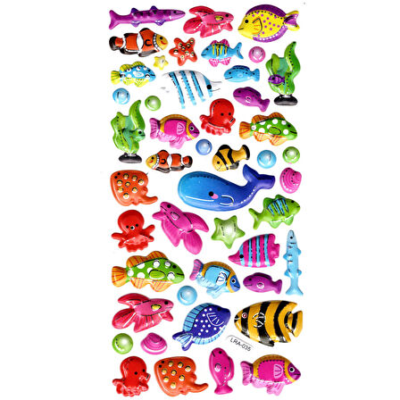Sticker Kabartmalı Stiker Defter, Planlayıcı Etiket (limlra-035) - 17X9 cm - Sevimli Balıklar