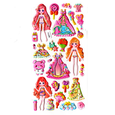 Sticker Kabartmalı Stiker Defter, Planlayıcı Etiket (limyl-028) - 17X9 cm - Prenses Giydirme Ayıcık