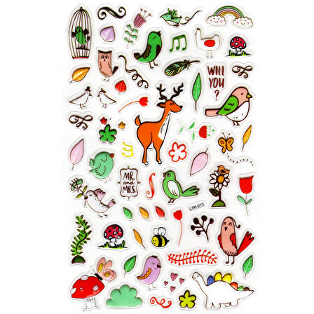 Sticker Kabartmalı Stiker Defter, Planlayıcı Etiket (lxk-013) - 22X14 cm - Müzik Kuş Geyik