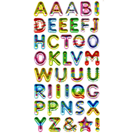 Sticker Kabartmalı Stiker Defter, Planlayıcı Etiket (metalik751) - 17X9 cm - Metalik Alfabe Desenli