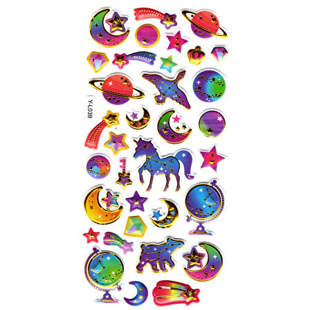 Sticker Kabartmalı Stiker Defter, Planlayıcı Etiket (limyl-039)-17X9 cm- Rainbow Gezegen Unicorn