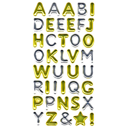 Sticker Kabartmalı Stiker Defter, Planlayıcı Etiket (metalik-754) - 17X9 cm - Metalik Alfabe Altın Gümüş