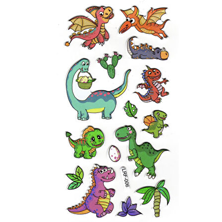 Sticker Kabartmalı Stiker Defter, Planlayıcı Etiket (lrf-006) - 17X9 cm - Eğlenceli Dinazor