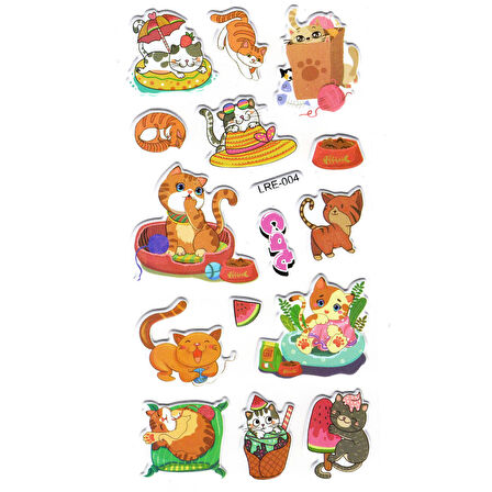 Sticker Kabartmalı Stiker Defter, Planlayıcı Etiket (lre-004)-17X9 cm - Sevimli Komik Kedi