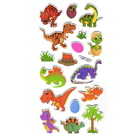 Sticker Kabartmalı Stiker Defter, Planlayıcı Etiket (lrf-001) - 17X9 cm - Dinazor, Bebek Dinozor