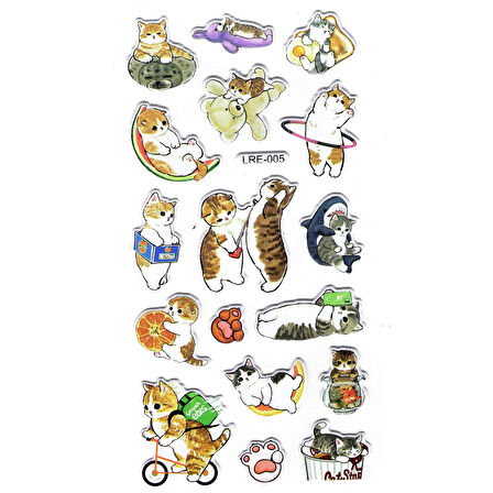 Sticker Kabartmalı Stiker Defter, Planlayıcı Etiket (lre-005) - 17X9 cm - Oyuncu Eğlenceli Kediler