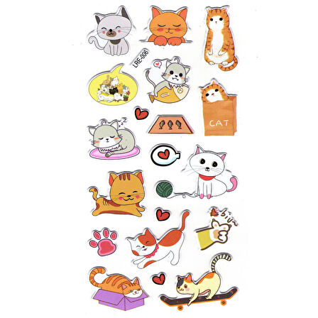 Sticker Kabartmalı Stiker Defter, Planlayıcı Etiket (lre-006) -17X9 cm - Komik Kaykay Kedi